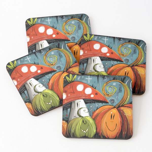 Item preview, Delight in Halloween Mushrooms and Pumpkins with Smiling Faces and Swirly Magic designed and sold by OlfactoART Studio.