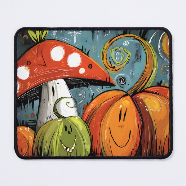 Item preview, Delight in Halloween Mushrooms and Pumpkins with Smiling Faces and Swirly Magic designed and sold by OlfactoART Studio.