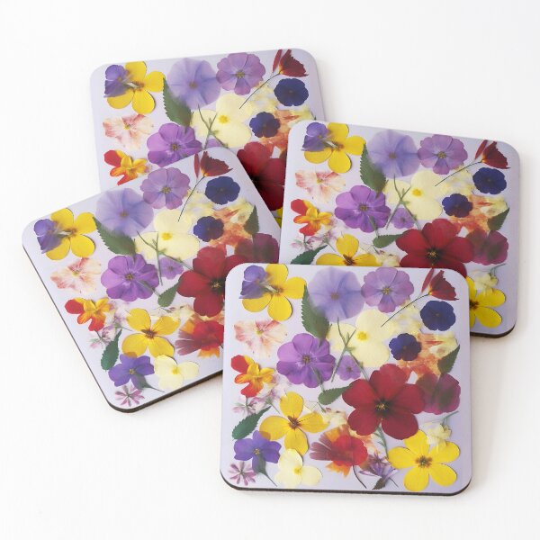 Item preview, Petal Symphony – Pressed Purple Yellow Maroon Florals designed and sold by EmeraldeaArt.