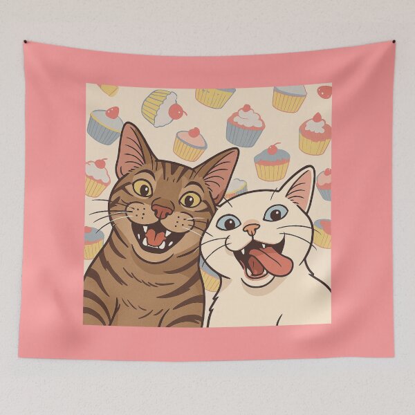 Item preview, Cupcake Party Cats – Playful Cartoon Tabby & White Cat with Colorful Dessert Pattern  Whimsical Pet Art designed and sold by NitiDigitalxRyu.