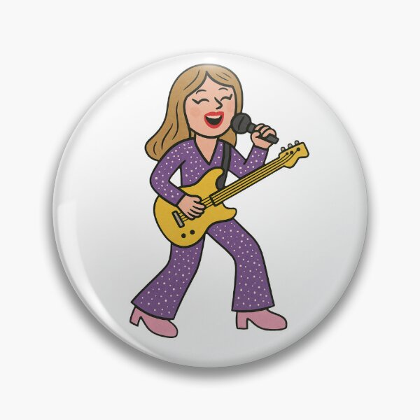 Item preview, Retro Pop Star Singer Sticker – Girl with Guitar and Microphone in Purple Jumpsuit designed and sold by Natmit Design.