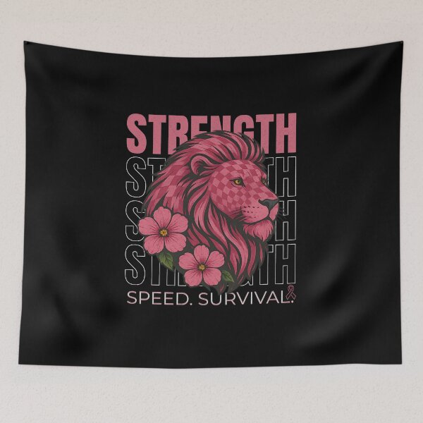 Item preview, Strength. Speed. Survival. Pink Checkerboard Lion Racing Breast Cancer Awareness designed and sold by CarantinedChaos.