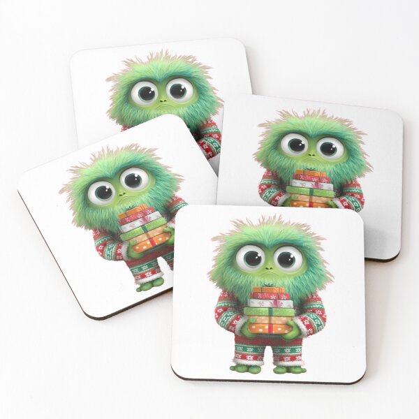 Item preview, Cute Green Christmas Monster with Gifts – Holiday Character Design designed and sold by AlexLineArt.