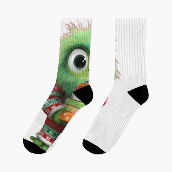 Item preview, Cute Green Christmas Monster with Gifts – Holiday Character Design designed and sold by AlexLineArt.
