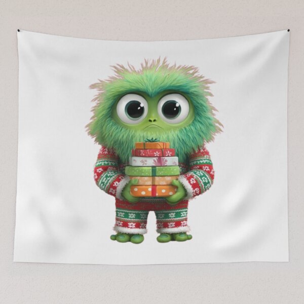 Item preview, Cute Green Christmas Monster with Gifts – Holiday Character Design designed and sold by AlexLineArt.