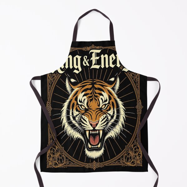 Aperçu de l'œuvre Typographie gothique King Energy – Illustration minimaliste Roaring Tiger or et blanc créée et vendue par Rudro-Fashion.