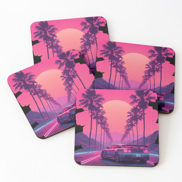 Item preview, 80s retro-futuristic landscape with palm trees and a sports car neon colors 1 designed and sold by Neon G.