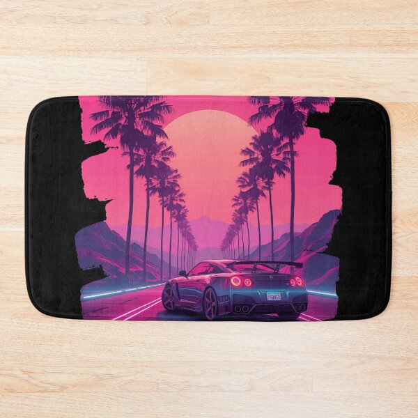 Item preview, 80s retro-futuristic landscape with palm trees and a sports car neon colors 1 designed and sold by Neon G.