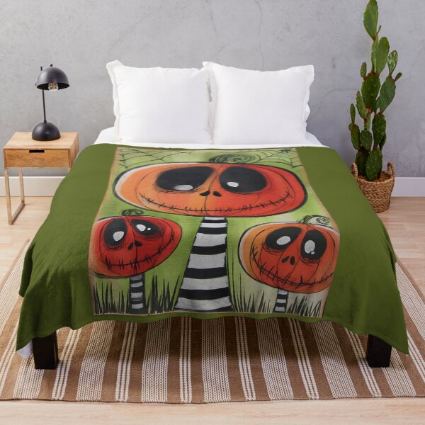 Item preview, Three is a Treat Cartoon Pumpkins with Wide Smiles Striped Stems and Playful Webs designed and sold by OlfactoART Studio.