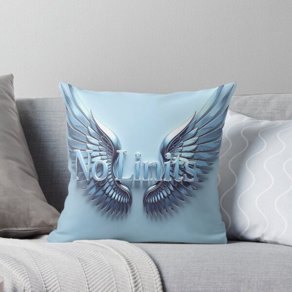 Item preview, No Limits Futuristic Typography – Silver Metallic Wings Motivational Artwork designed and sold by Rudro-Fashion.