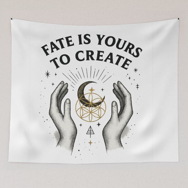 Item preview, Fate Is Yours to Create, Sacred Geometry, Hands Holding Mandala, Crescent Moon, Flower of Life, Occult Mystical Esoteric Spiritual Art for T-Shirts, Stickers and Posters designed and sold by magicstudiooo.