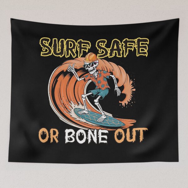 Item preview, Funny Halloween Skeleton Surfing Safety – Surf Safe or Bone Out designed and sold by PeteLawliiet.