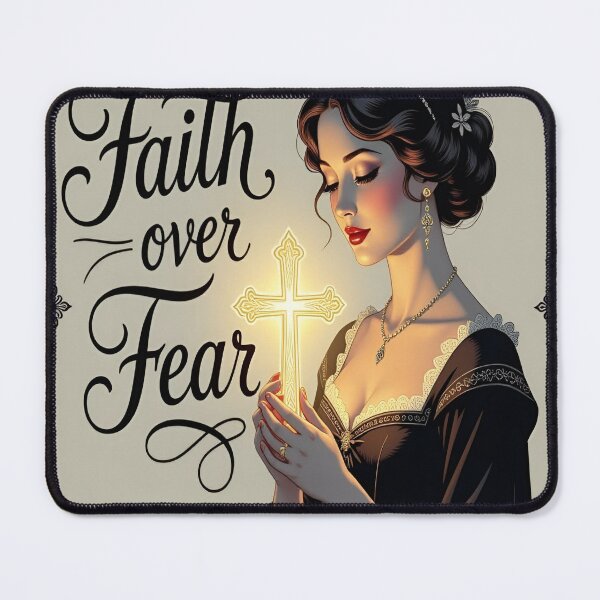 Item preview, Faith Over Fear Calligraphy Artwork – Elegant Monochrome Cross Inspirational Design designed and sold by Rudro-Fashion.