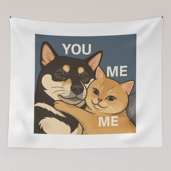 Item preview, Claimed! Funny Cat Hugging Dog – YOU & ME Cartoon Pet Art  Playful Animal Lovers Print designed and sold by NitiDigitalxRyu.