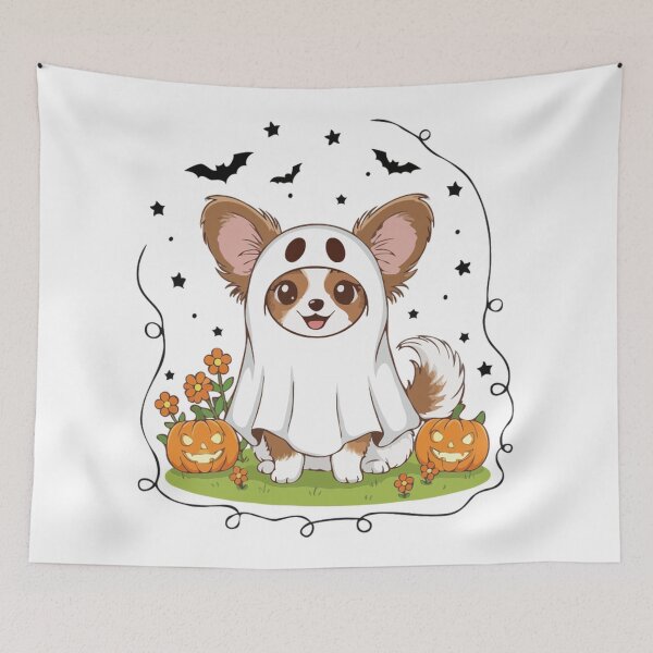 Artikelvorschau, Papillon-Welpengeist – Süßes Halloween-Hundekostüm entworfen und verkauft von The Real Life Symphony.