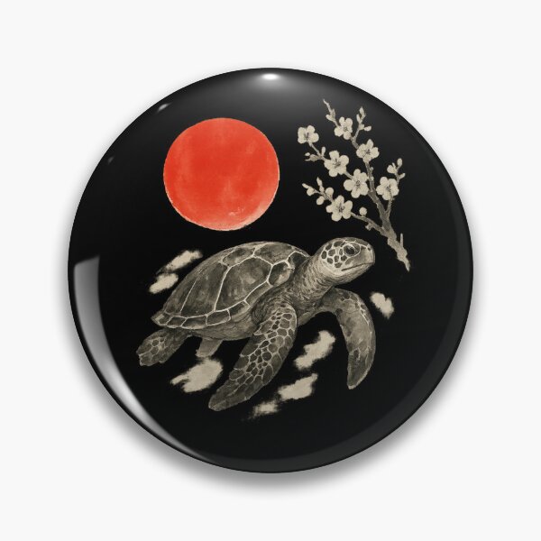 Item preview, Japanese Sea Turtle Sumi-e Art – Minimalist Ink Painting with Red Sun designed and sold by EuropeanPrints.