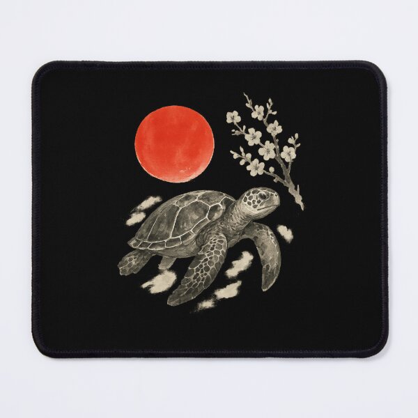 Item preview, Japanese Sea Turtle Sumi-e Art – Minimalist Ink Painting with Red Sun designed and sold by EuropeanPrints.