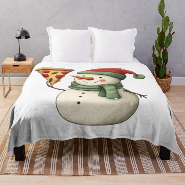Item preview, Snowman with Pizza – Funny Christmas Holiday Design designed and sold by AlexLineArt.