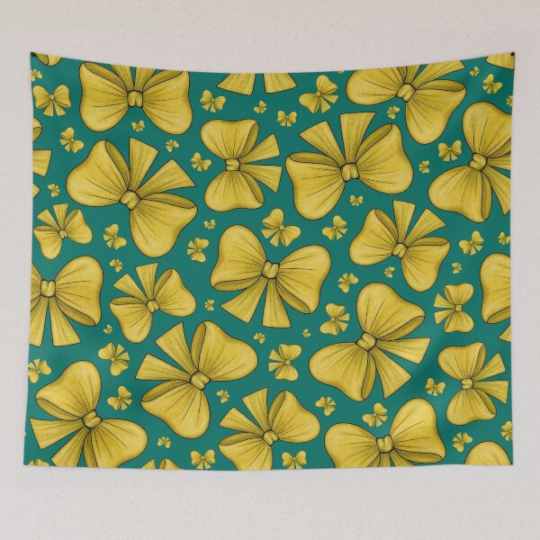 Item preview, Pattern of yellow bows on a dark turquoise background designed and sold by Cherevan.