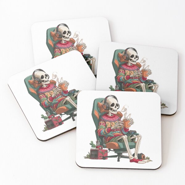 Item preview, Christmas Skeleton Gamer with Hot Cocoa – Funny Holiday Design designed and sold by AlexLineArt.