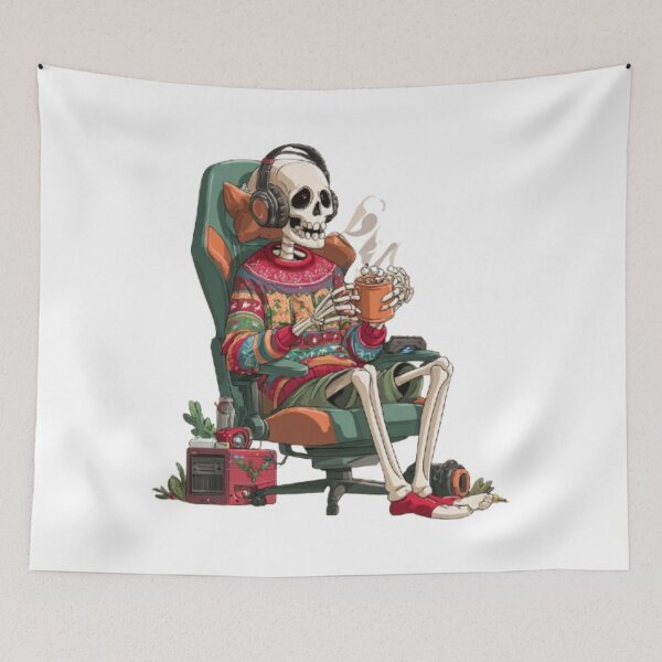 Item preview, Christmas Skeleton Gamer with Hot Cocoa – Funny Holiday Design designed and sold by AlexLineArt.