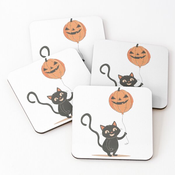 Item preview, Cute Halloween Black Cat – Cartoon Kitten Holding Pumpkin Balloon Illustration designed and sold by EchoofElijah.