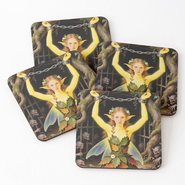 Item preview, Chained magical Fairy surrounded by evil goblins Fey Folk art designed and sold by Vintage Designs +.