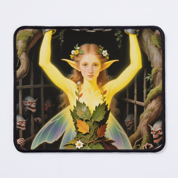Item preview, Chained magical Fairy surrounded by evil goblins Fey Folk art designed and sold by Vintage Designs +.
