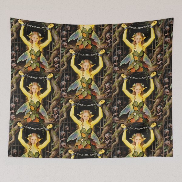 Item preview, Chained magical Fairy surrounded by evil goblins Fey Folk art designed and sold by Vintage Designs +.