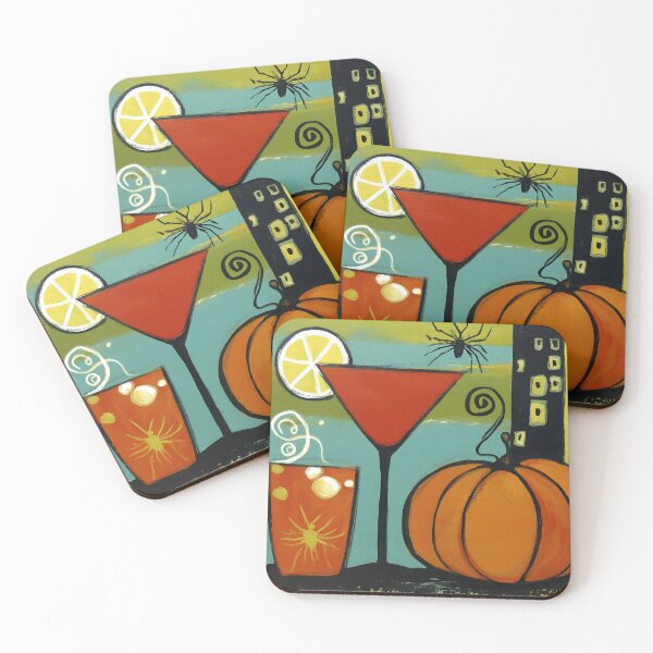 Item preview, Toast to Halloween Fun with Vibrant Pumpkins Festive Cocktails and Playful Spiders designed and sold by OlfactoART Studio.