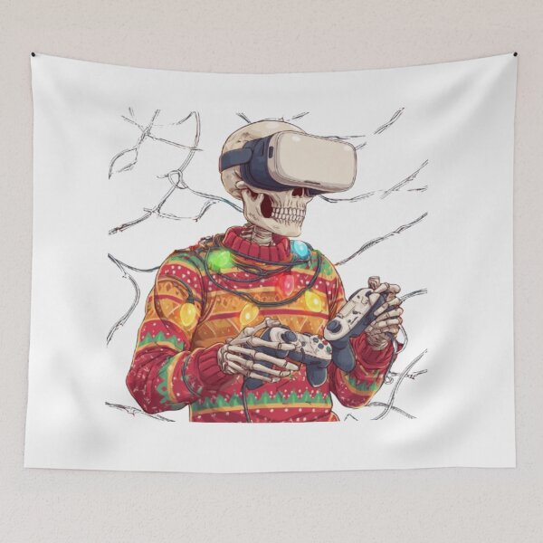 Item preview, Christmas Skeleton VR Gamer – Funny Holiday Gaming Design designed and sold by AlexLineArt.