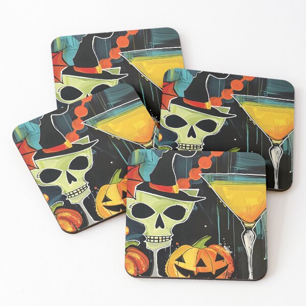 Item preview, Raise a Toast to Halloween with a Skull Cocktail Jack-o-Lanterns and Witch Hat designed and sold by OlfactoART Studio.