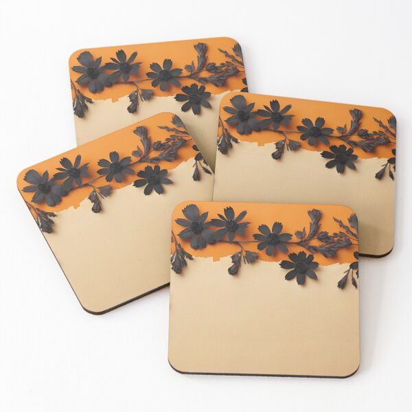 Item preview, Torn Vintage Paper on Orange Backdrop with Black Floral Frame designed and sold by EmeraldeaArt.