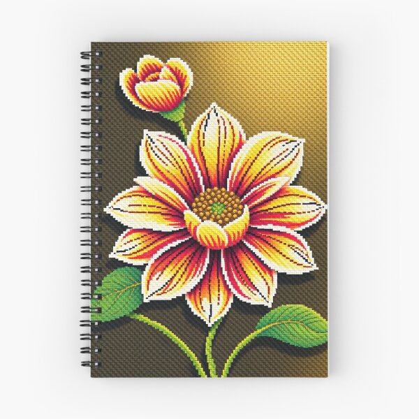 Item preview, Cross Stitch Art Vibrant Floral - Bold Yellow and Red Flower Pixel Design designed and sold by MiraLumeStudio.