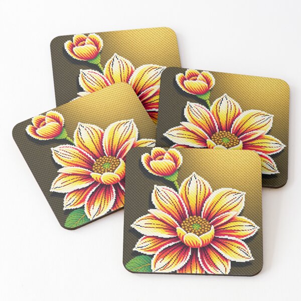Item preview, Cross Stitch Art Vibrant Floral - Bold Yellow and Red Flower Pixel Design designed and sold by MiraLumeStudio.