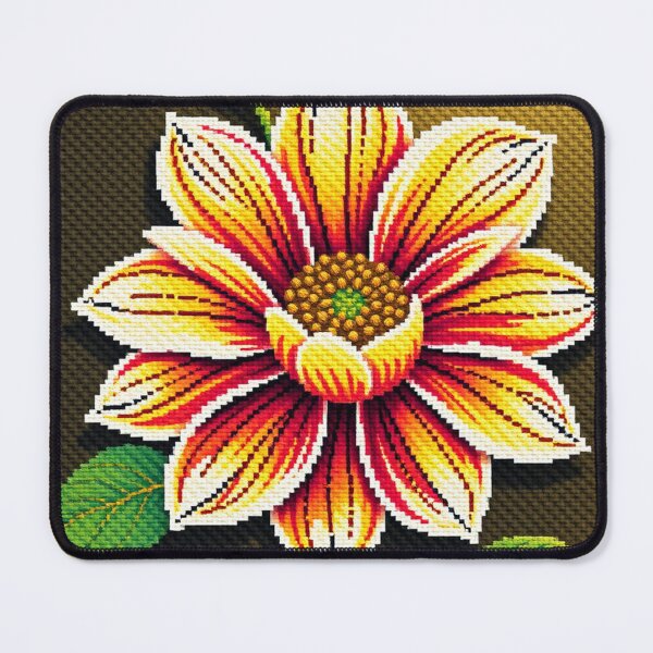 Item preview, Cross Stitch Art Vibrant Floral - Bold Yellow and Red Flower Pixel Design designed and sold by MiraLumeStudio.