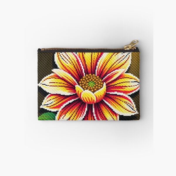 Item preview, Cross Stitch Art Vibrant Floral - Bold Yellow and Red Flower Pixel Design designed and sold by MiraLumeStudio.