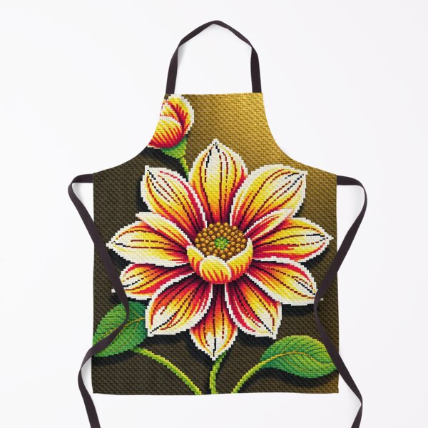 Item preview, Cross Stitch Art Vibrant Floral - Bold Yellow and Red Flower Pixel Design designed and sold by MiraLumeStudio.