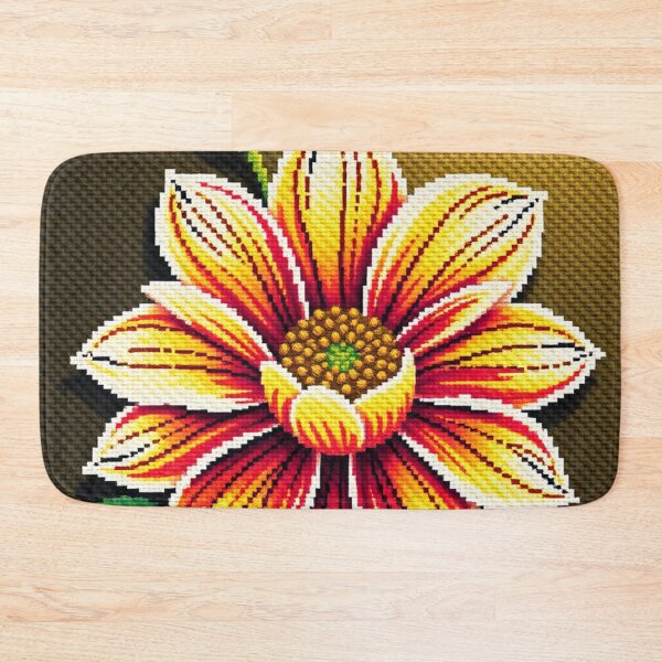Item preview, Cross Stitch Art Vibrant Floral - Bold Yellow and Red Flower Pixel Design designed and sold by MiraLumeStudio.