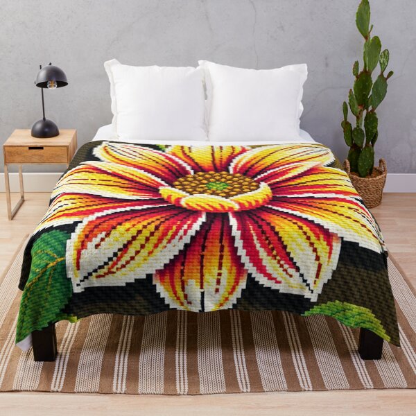 Item preview, Cross Stitch Art Vibrant Floral - Bold Yellow and Red Flower Pixel Design designed and sold by MiraLumeStudio.