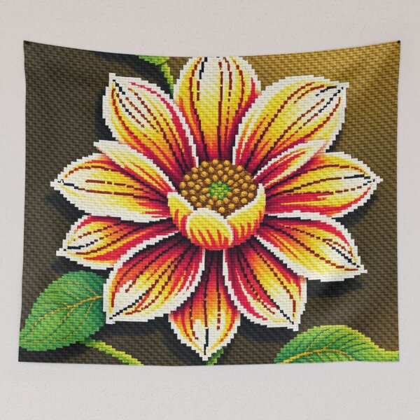 Item preview, Cross Stitch Art Vibrant Floral - Bold Yellow and Red Flower Pixel Design designed and sold by MiraLumeStudio.