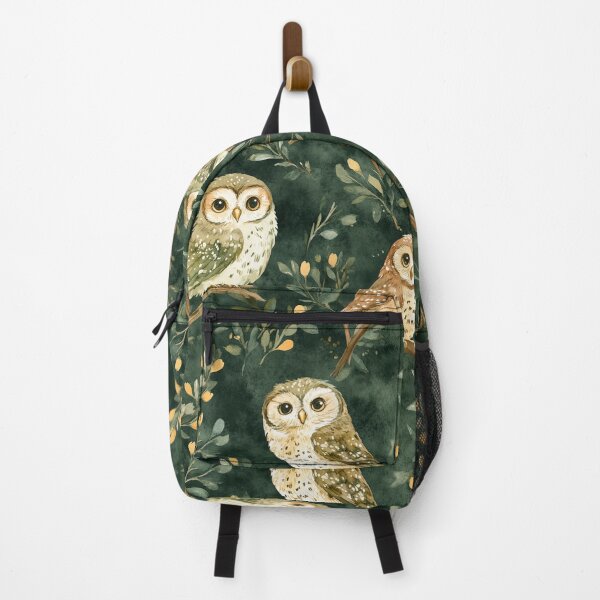 Item preview, Night Forest Dark Green Watercolor Owls All Over designed and sold by Feeling Artsy.