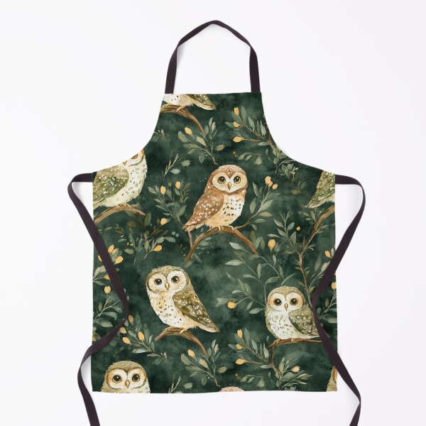 Item preview, Night Forest Dark Green Watercolor Owls All Over designed and sold by Feeling Artsy.