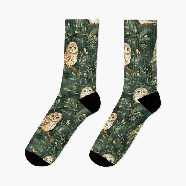 Item preview, Night Forest Dark Green Watercolor Owls All Over designed and sold by Feeling Artsy.