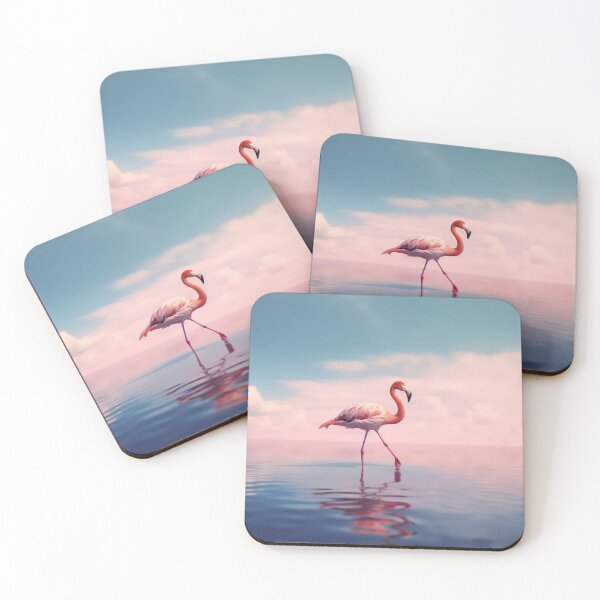 Item preview, One flamingo standing peacefully alone in the water by cloudy sunset designed and sold by anytka.