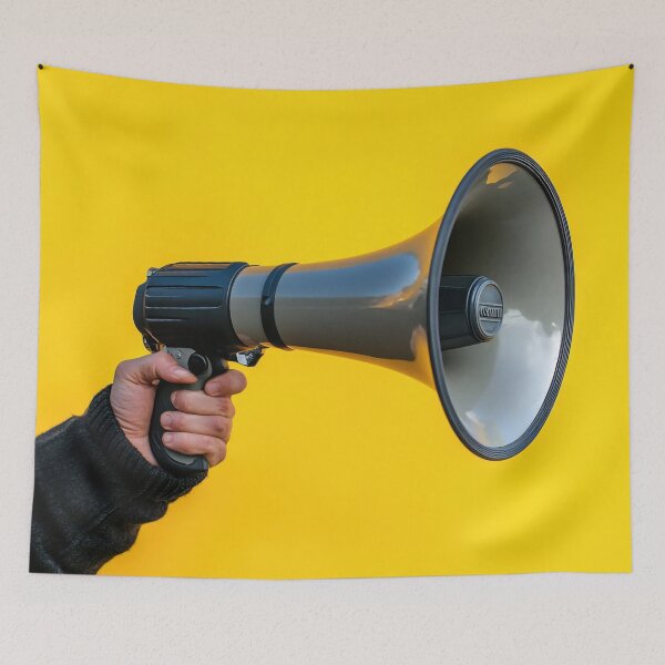 Item preview, Person with megaphone on yellow designed and sold by anytka.