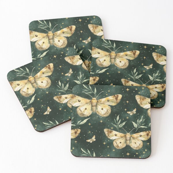 Item preview, Night Forest Dark Green Watercolor Moths All Over designed and sold by Feeling Artsy.