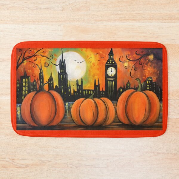 Item preview, Marvel at the City's Halloween Big Ben Clock Tower with Three Glowing Pumpkins Under a Fiery Moon designed and sold by OlfactoART Studio.