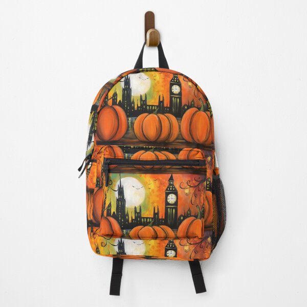 Item preview, Marvel at the City's Halloween Big Ben Clock Tower with Three Glowing Pumpkins Under a Fiery Moon designed and sold by OlfactoART Studio.