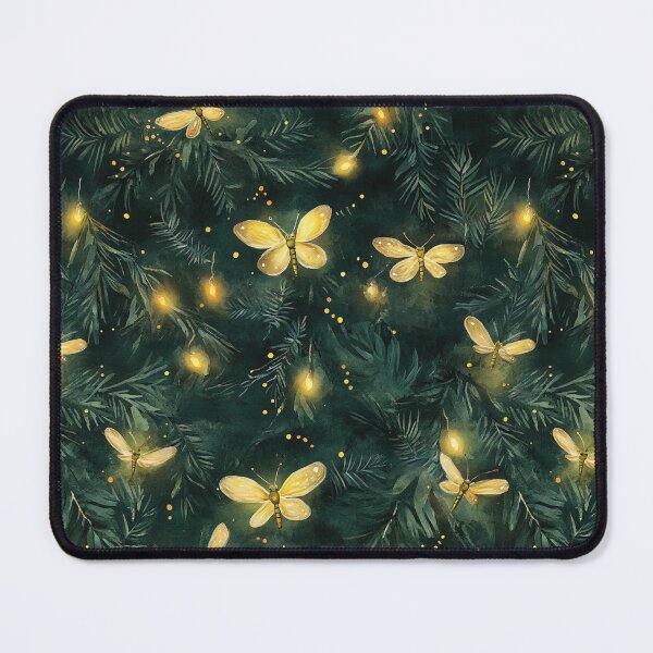 Item preview, Night Forest Dark Green Watercolor Fireflies All Over designed and sold by Feeling Artsy.